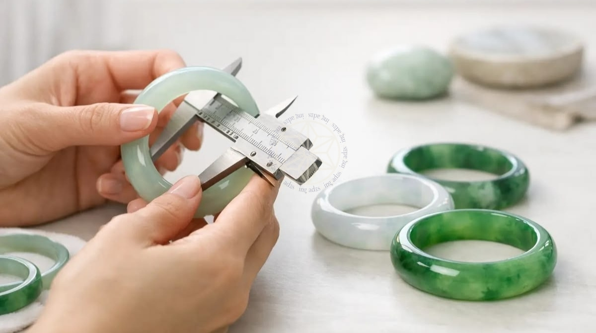 Cách chọn size vòng ngọc vừa tay bằng cách đo đường kính trong của vòng cẩm thạch. 
