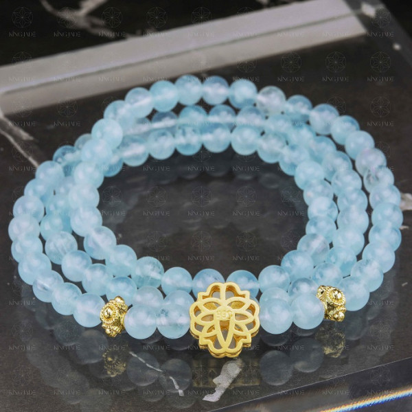 Chuỗi Thạch Anh Xanh Dương Charm Bạc Mạ Vàng