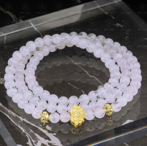 Chuỗi Thạch Anh Trắng Charm Hoa Sen Mạ Vàng